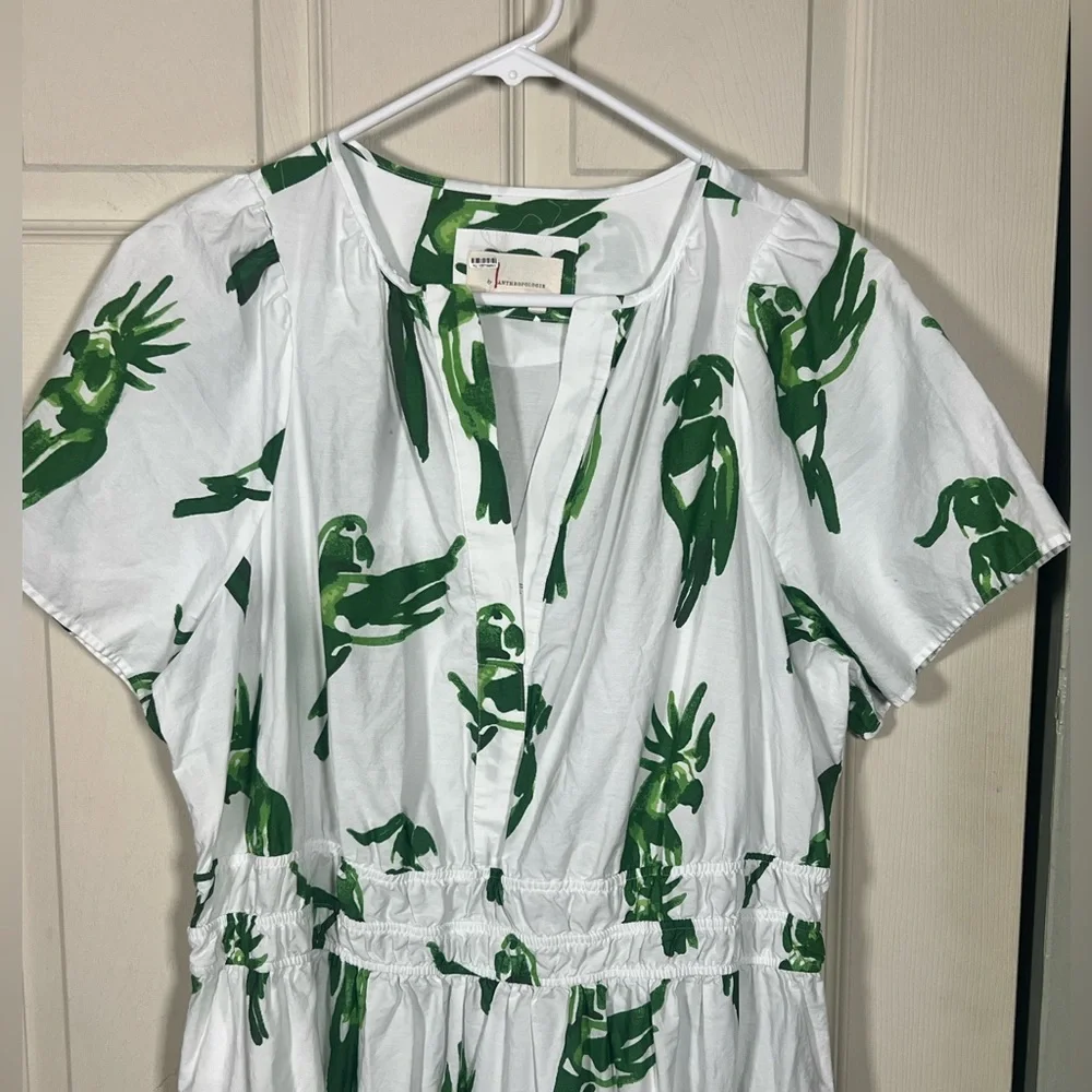 🌺 Anthropologie Somerset Maxi Dress Parrot Print Tiered 1X Cotton - Picture 3 of 5